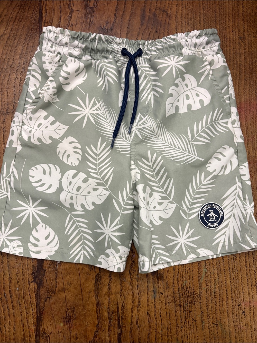 Original Penguin Sage Green and White Tropical Swim Shorts
